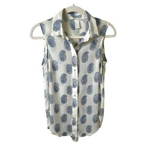 Sheer Large Paisley Print Sleeveless Top Shirt Dressy Button Down Size 0 XS